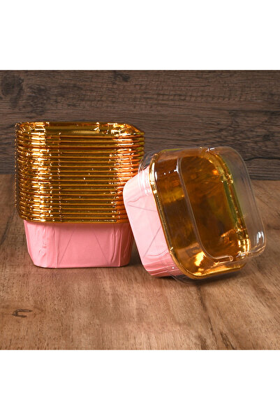 Choice 50 قطعة من أكواب الكب كيك المربعة الوردية مع أغطية، كوب بودنغ مقاوم لل...