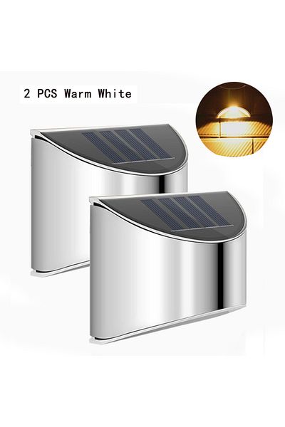 Choice 0-5W 2PC Warm White 2Pcs Stainless Steel Solar Wall Lights Courtyard Waterproof Outdoor Lighting Eme