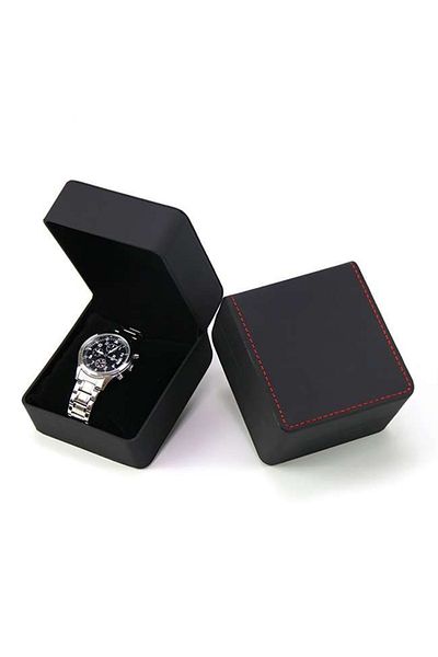 Choice Matte Black Red Line Lnofxas Black Single Watch Gift Box with Pillow PU Leather Wristwatch Display C