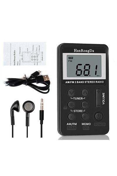 Choice Black HanRongDa HRD-103 AM FM Digital Radio 2 Band Stereo Receiver w/ Headphones LCD Screen Recharge