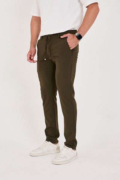 BROCARD Men's Jogger Slimfit Waist Half Elastic Khaki Fabric Trousers