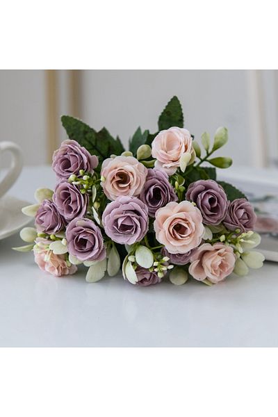 Choice PURPLE 5 fork 15Head Silk Rose For Wedding arch Christmas Wreath Decoration Home Living Room bonsai