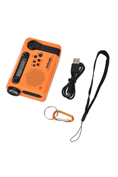 Choice راديو الطوارئ الخارجي Orange HanRongDa محمول AM FM SW يعمل بالطاقة الشمسية مع كرنك يدوي ومصباح LED F