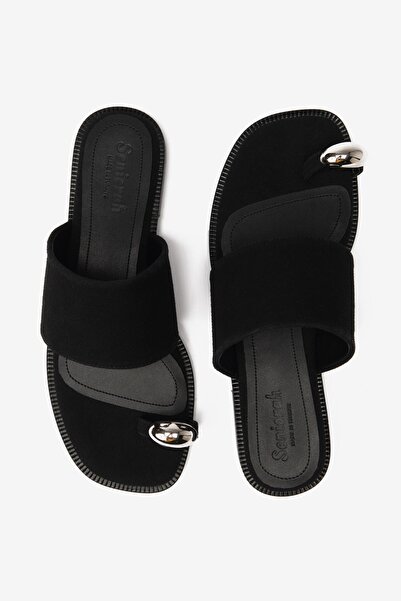 Seniorah Black Suede Flip Flops Women's Slippers