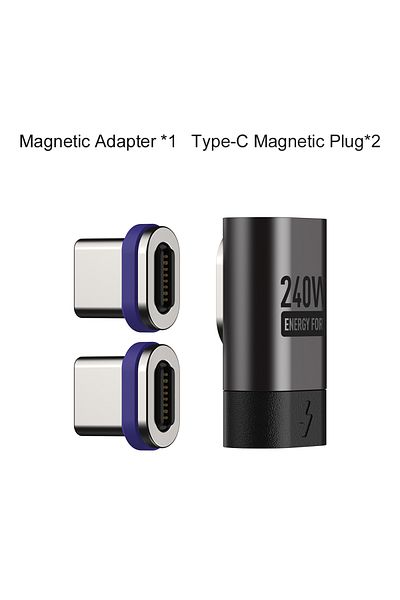Choice 90D Adapterx1Plugx2 240W Magnetic Right Angle USB C Male to USB C Female Adapter 90 Degree PD3.0 Fas