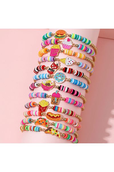 Choice H 12Pcs/set Unicorn Cat Flower Charm Elastic Handmade Beaded Bracelets for Women Girls Birthday Par.