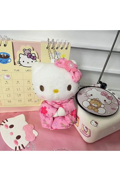 Miniso B New Sanrio Kimono Hello Kitty Stuffed Doll Keychain Cartoon Kitty Cat Stuffed Pendant Keychains B.