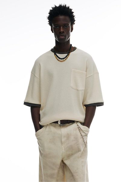 Pull & Bear Ribbed waffle-knit T-shirt