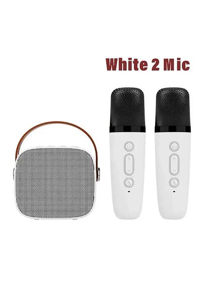 Vikefon white 2 mic Wireless Dual Microphones Portable Karaoke Machine HomeKTV DSP System Bluetooth Speaker