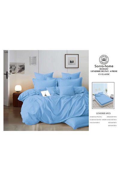 Sonia-home 6-piece satin cotton linen set with elastic – Sonia Home Damask Blue