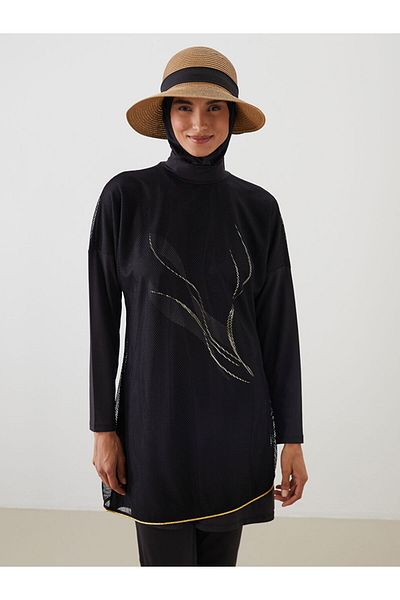 LC Waikiki Γυναικείο Σετ μαγιό Hijab με στάμπα μαύρο γιακά