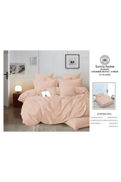 Sonia-home 6-piece satin cotton linen set with elastic – Sonia Home Damask Dusty Pink