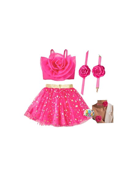 3b kids fustă tutu cu stea roz top cu trandafir roz + set brățară colier cu t...