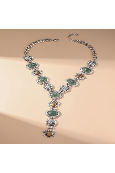 Choice Silver Color Vintage Chunky Geometric Resin Necklace for Women Irregul...