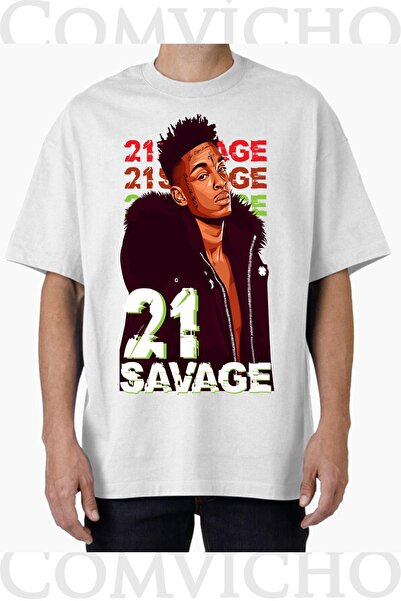COMVİCHO Unisex 21 Savage V3 Design Printed Oversize T-Shirt