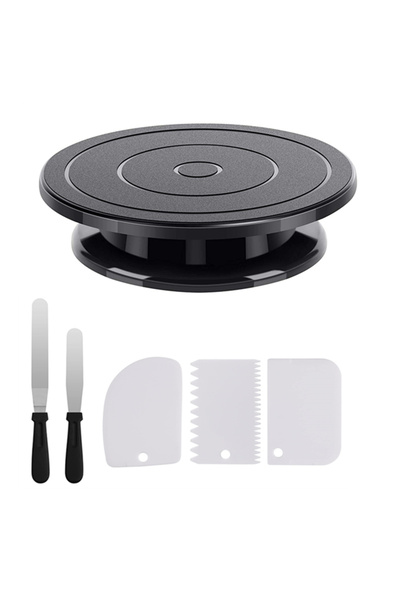 Choice 6 قطع سوداء، 6 قطع من صينية الكيك الدوارة مع 2 ملعقة مسطحة بزاوية مستق...