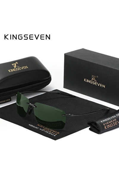 Choice نظارة شمسية KINGSEVEN خضراء جديدة بدون إطار، مستقطبة للرجال، مقاومة للأشعة فوق البنفسجية 400، بتصميم مستطيل خفيف الوزن للغاية