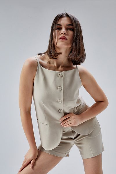 Bolivente Light Beige Regular Fit Lined Suspender Vest