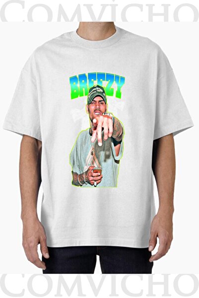 COMVİCHO تي شيرت مطبوع بتصميم كبير الحجم للجنسين من كريس براون v2