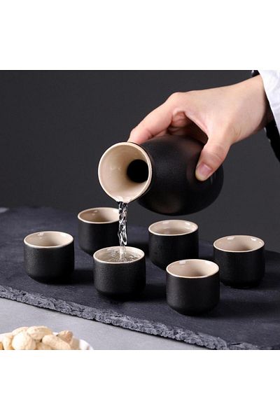 Choice Vintage Ceramic Sake Pot Cups Set Traditional Durable Crafts Gift Groove Design Creative for Cupb...
