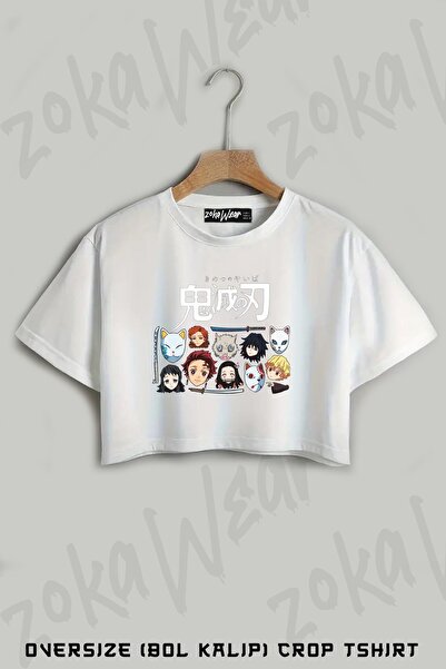 ZOKAWEAR Demon Slayer, Demon Slayer, Tricou crop oversize imprimat cu personaje
