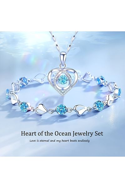 Choice 45cm bule 2pcs/set Ocean Heart Bracelet Necklace Jewelry Set