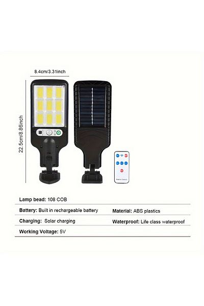 Choice 108COB Solar Street Lights Outdoor 108COB LED With Lights Reflector And 3 Lighting Modes, PIR Motion