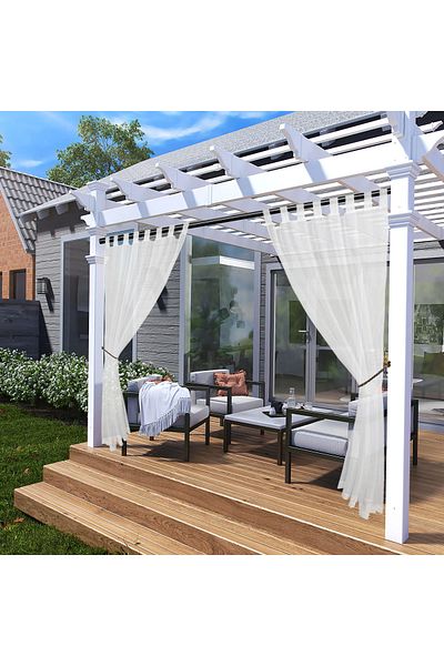 Choice Tab Top W254 x H213 White 1PC, Outdoor Detachable Sticky Tab Top Curtain, Sheer Drape Outside Waterp