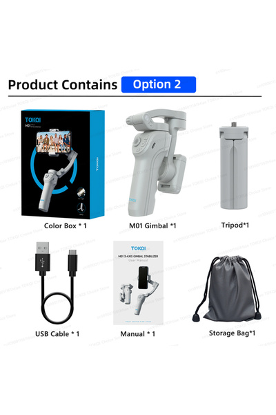 Choice حقيبة تثبيت Gimbal رمادية TOKQI M01 ثلاثية المحاور مضادة للاهتزاز، مثبتة باليد، حامل قابل للطي للهاتف