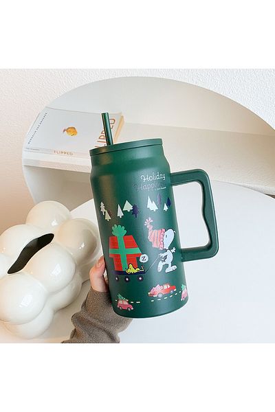 Miniso 1500ML I Insulated Cup Large Capacity Straw Water Cup Black Portable Stainless Steel Cup Children'S