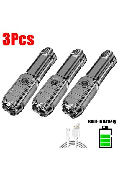 Choice 3PCS Powerful LED Flashlight USB Rechargeable Torch Portable Zoomable Camping Light 3 Lighting Modes