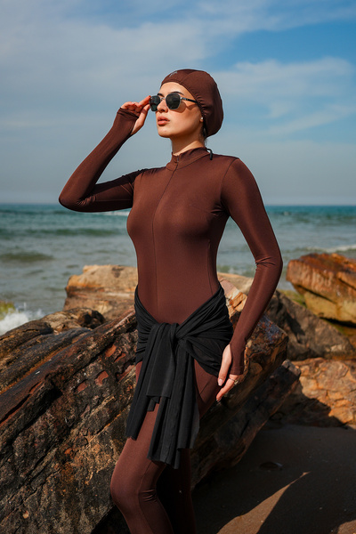 Gugus Γυναικεία φόρμα μαγιό με μακρύ μπροστινό φερμουάρ για πισίνα/θάλασσα/παραλία