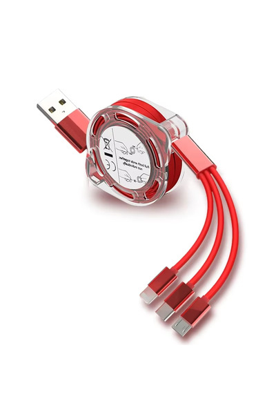 Vikefon كابل تلسكوبي أحمر 3 في 1 مناسب لهاتف Apple Type C Android المحمول كاب...