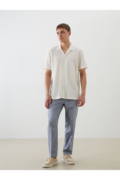 LC Waikiki Ecru Regular Fit Resort Collar Short Sleeve Men's Shirt