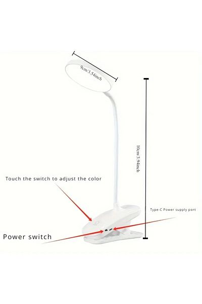 Choice WHITE Clip LED Desk Lamp 3 Colors Dimming Eye Protection Night Light Desktop USB Rechargeable Study