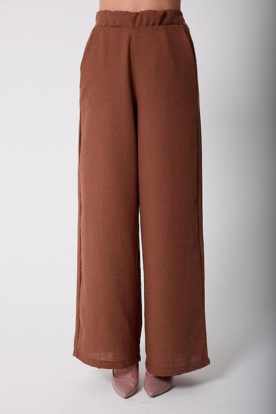 AMİDA Women's Brown Muslin Linen High Waist Palazzo Trousers - 2522