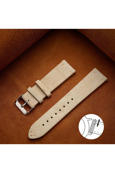 Choice سوار معصم بيج بإبزيم فضي مقاس 20 مم، مقاس 20 مم، مقاس 22 مم، مقاس 14 مم، مقاس 16 مم، مقاس 18 مم، حزام من جلد الغزال الناعم سريع الفك، أخضر