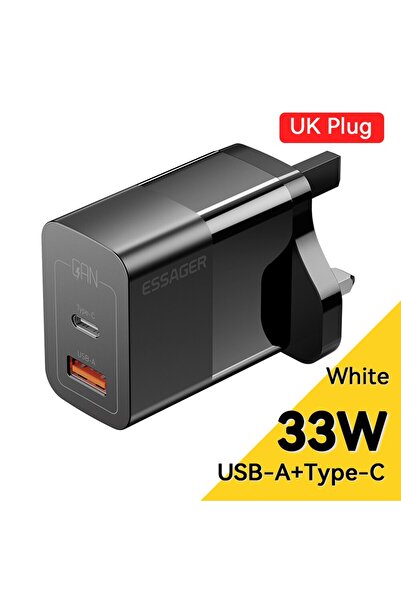 essager شاحن Essager USB C أسود من المملكة المتحدة بقوة 33 وات من GaN Type C ...