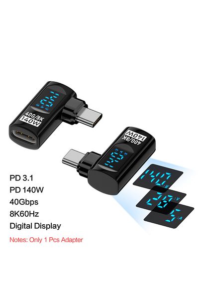 Choice 90D Black 40Gbps 8K@60Hz 90 Degree USB C Adapter Digital Display Type C Adapter PD 140W USB-C Male t