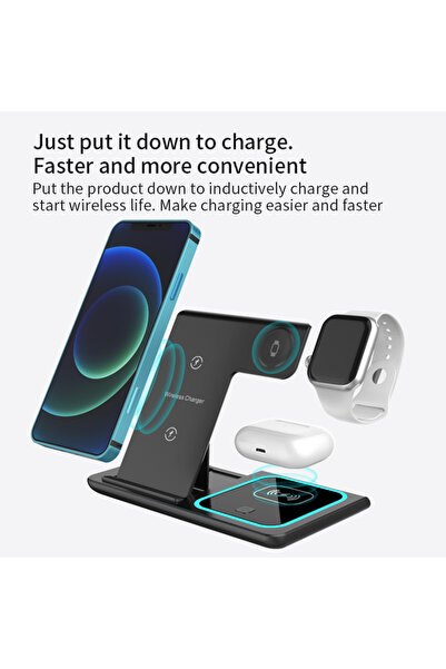 Choice X455 قاعدة شحن لاسلكية 3 في 1 باللون الأسود لشحن هواتف iPhone 12~15 iWatch وسماعات AirPods