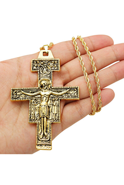 Choice قلادة ريترو جولد للنساء بتصميم القديس فرانسيس الأسيزي وقلادة صليب تاو ...