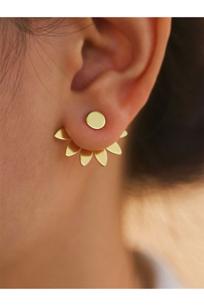 Choice Light Yellow Gold Color 2-piece elegant and simple fan-shaped flower hanging earrings, one for two,