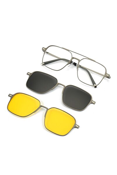 Choice3 Grey farm Metal 3 In 1 New Style Magnet Clip On Glasses Frame Trend Polarized Sunglasses For Men 202