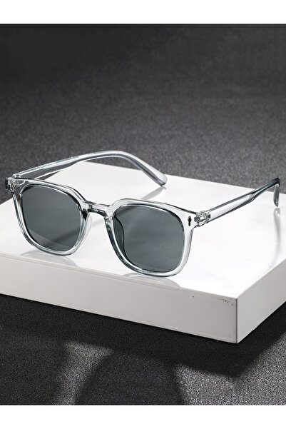 Choice CY5538-G.GY نظارة شمسية أنيقة مربعة الشكل بإطار بلاستيكي رمادي شفاف، ق...