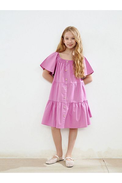 LC Waikiki Ecru Square Collar Floral Girl's Dress