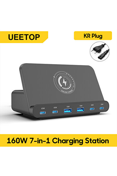Choice KR Plug Ueetop 160W USB محطة شحن لاسلكية 65W PD PPS 45W GaN شاحن سريع