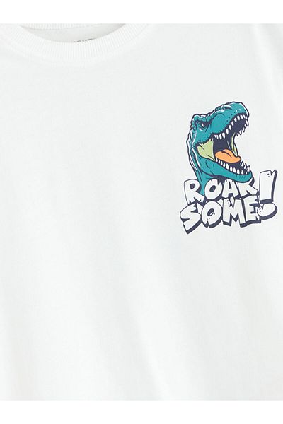 LC Waikiki Ecru Dinosaur Printed Boy's T-Shirt