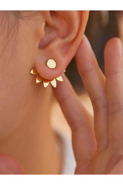 Choice Light Yellow Gold Color 2-piece elegant and simple fan-shaped flower hanging earrings, one for two,