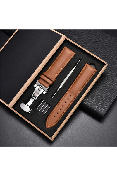 Choice سوار ساعة من الجلد الطبيعي بني فاتح مقاس 20 مم - مقاس S، مقاس 18 مم، م...