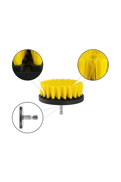 OEM Set of 3 Zenino Cleaning Brushes - With Drill Adapter, Universal, Multiple Use, Black/Yellow